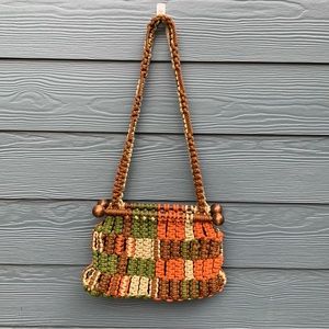 60s Large Macrame Shoulder Bag with Wooden Knob Closure